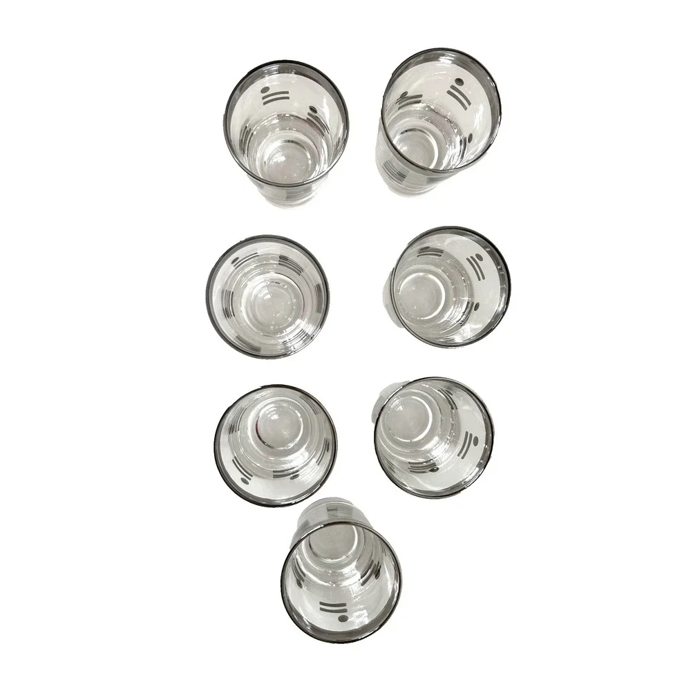 Vintage 1960 Metalyte Dorothy Thorpe Style Silver Dot Dash Rock Glass Set 7 MCM